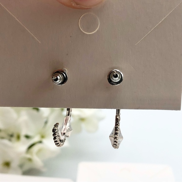 Bali Style Openwork Filigree Silver Tone Hoop Earring Lot Crescent Huggie Boho - Picture 8 of 15